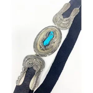 577 Rare Vintage Signed Les Baker Shop Bisbee Turquoise Sterling Navajo Belt 577 Rare Vintage Signed Les Baker Shop Bisbee Turquoise  main image 4
